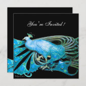 ELEGANT PEACOCK IN BLAUW ZWARTE BLAUWGROEN WEDINGP KAART (Voorkant / Achterkant)