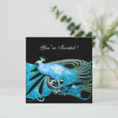 ELEGANT PEACOCK IN BLAUW ZWARTE BLAUWGROEN WEDINGP KAART (Staand voorkant)