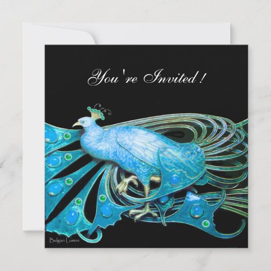 ELEGANT PEACOCK IN BLAUW ZWARTE BLAUWGROEN WEDINGP KAART (Voorkant)