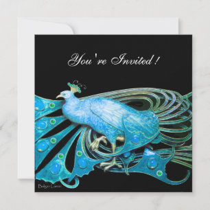 ELEGANT PEACOCK IN BLAUW ZWARTE BLAUWGROEN WEDINGP KAART
