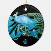 ELEGANT PEACOCK IN BLUE SAPPHIRE, blauwgroen, turq Keramisch Ornament (Links)
