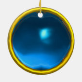 ELEGANT PEACOCK IN BLUE SAPPHIRE, blauwgroen, turq Keramisch Ornament (Achterkant)