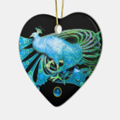 ELEGANT PEACOCK IN BLUE SAPPHIRE HEART KERAMISCH ORNAMENT (Links)