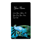 ELEGANT PEACOCK IN BLUE TURQUASE EN BLACK ETIKET (Voorkant)