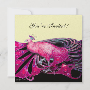 ELEGANT PEACOCK IN FUCHSIA, PINK, BLACK EN GOLD KAART