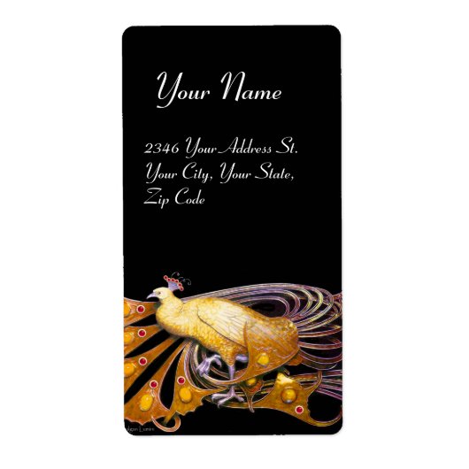 ELEGANT PEACOCK IN GEEL EN ZWART ETIKET (Voorkant)