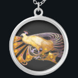 ELEGANT PEACOCK IN GEEL EN ZWART ZILVER VERGULDEN KETTING<br><div class="desc">Kleurrijk en stijlvol design met heldere 3D-edelstenen Digitaal grafisch ontwerp door Bulgan Lumini. Deel van het nieuwe collectie ARCADIA .</div>
