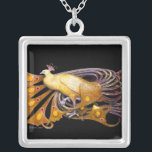 ELEGANT PEACOCK IN GEEL EN ZWART ZILVER VERGULDEN KETTING<br><div class="desc">Kleurrijk en stijlvol design met heldere 3D-edelstenen Digitaal grafisch ontwerp door Bulgan Lumini. Deel van het nieuwe collectie ARCADIA .</div>