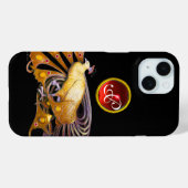 ELEGANT PEACOCK IN GEEL, RUBY MONOGRAM Case-Mate iPhone CASE (Achterkant (horizontaal))