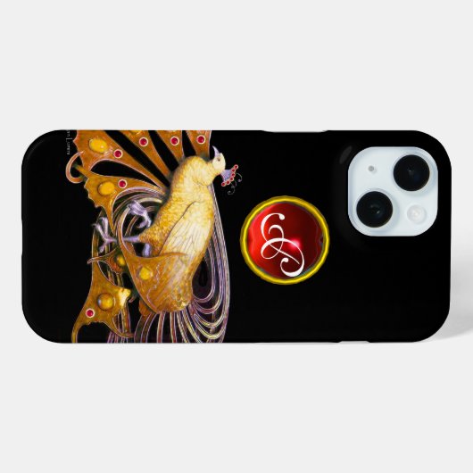 ELEGANT PEACOCK IN GEEL, RUBY MONOGRAM Case-Mate iPhone CASE (Achterkant (horizontaal))