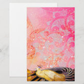 ELEGANT PEACOCK IN GEEL SPARKENDE PINK FUCHSIA BRIEFPAPIER (Voorkant / Achterkant)