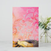 ELEGANT PEACOCK IN GEEL SPARKENDE PINK FUCHSIA BRIEFPAPIER (Staand voorkant)