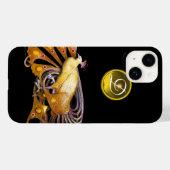 ELEGANT PEACOCK IN GEEL, TOPAZ MONOGRAM, zwart Case-Mate iPhone Case (Achterkant (horizontaal))
