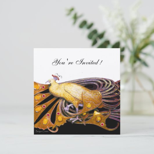 ELEGANT PEACOCK IN GEEL ZWART EN GOLD Metaal Kaart (Staand voorkant)