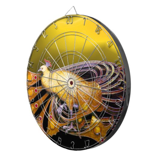 ELEGANT PEACOCK IN GOLD YELLOW DARTBORD (Voorkant Rechts)