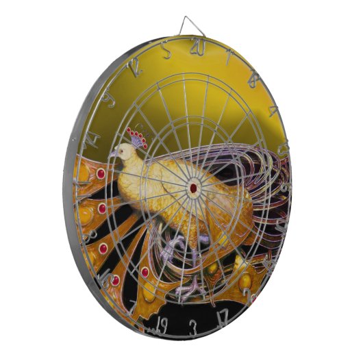 ELEGANT PEACOCK IN GOLD YELLOW DARTBORD (Voorkant Links)