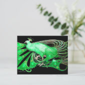 ELEGANT PEACOCK IN GREEN BLACK BRIEFKAART (Staand voorkant)