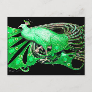 ELEGANT PEACOCK IN GREEN BLACK BRIEFKAART