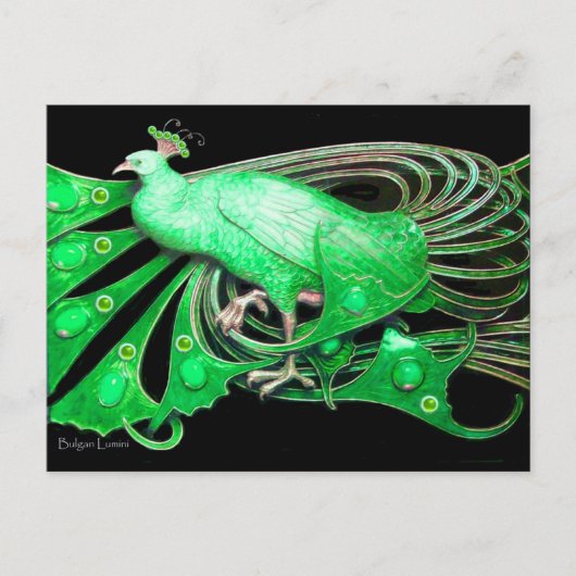 ELEGANT PEACOCK IN GREEN BLACK BRIEFKAART (Voorkant)