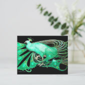 ELEGANT PEACOCK IN GREEN BLACK BRIEFKAART (Staand voorkant)