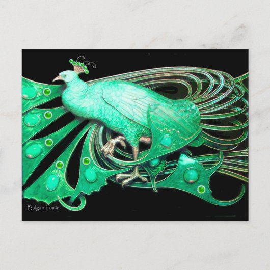 ELEGANT PEACOCK IN GREEN BLACK BRIEFKAART (Voorkant)