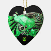 ELEGANT PEACOCK IN GREEN EMERALD HEART KERAMISCH ORNAMENT (Links)