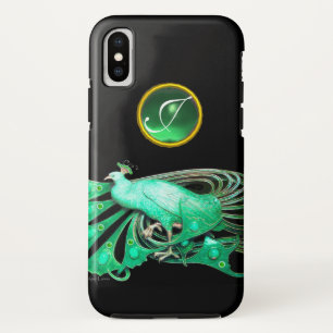 ELEGANT PEACOCK IN GREEN, JADE MONOGRAM iPhone XS HOESJE