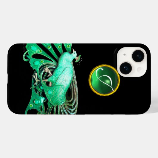 ELEGANT PEACOCK IN GREEN, JADE MONOGRAM Case-Mate iPhone CASE (Achterkant (horizontaal))