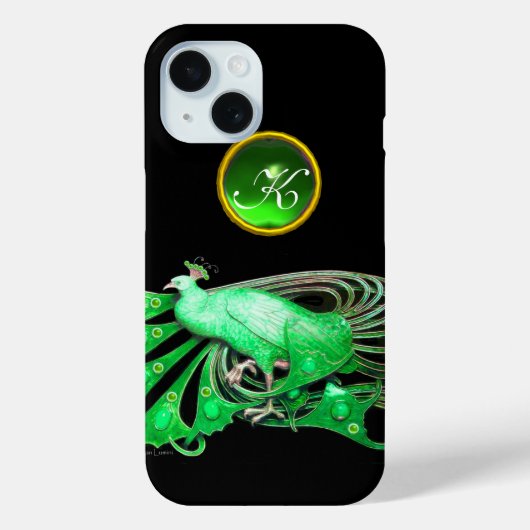 ELEGANT PEACOCK IN GROEN, EMERALD MONOGRAM Case-Mate iPhone CASE (Achterkant)