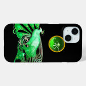 ELEGANT PEACOCK IN GROEN, EMERALD MONOGRAM Case-Mate iPhone CASE (Achterkant (horizontaal))