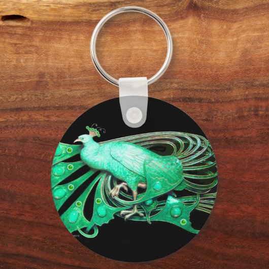 ELEGANT PEACOCK IN GROEN EN ZWART SLEUTELHANGER (Voorkant)