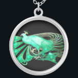 ELEGANT PEACOCK IN GROEN EN ZWART ZILVER VERGULDEN KETTING<br><div class="desc">Kleurrijk en stijlvol design met heldere 3D-edelstenen Digitaal grafisch ontwerp door Bulgan Lumini. Deel van het nieuwe collectie ARCADIA .</div>