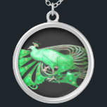 ELEGANT PEACOCK IN GROEN EN ZWART ZILVER VERGULDEN KETTING<br><div class="desc">Kleurrijk en stijlvol design met heldere 3D-edelstenen Digitaal grafisch ontwerp door Bulgan Lumini. Deel van het nieuwe collectie ARCADIA .</div>