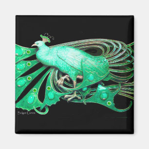 ELEGANT PEACOCK IN GROEN, ZWART MAGNEET
