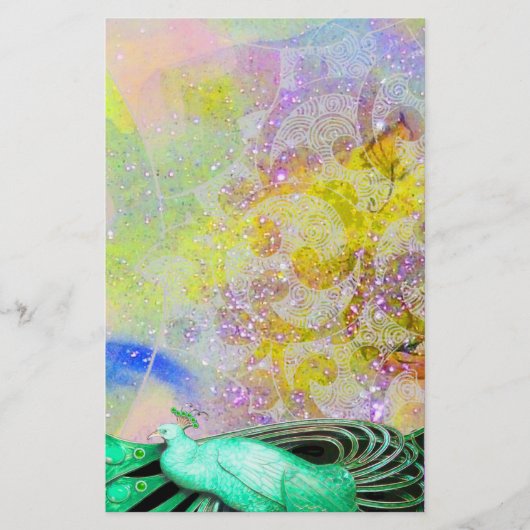 ELEGANT PEACOCK IN HET GROENE PAARSE SPARKELLOW BRIEFPAPIER (Voorkant)