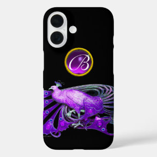 ELEGANT PEACOCK IN PAARS, AMETHYST MONOGRAM iPhone 16 HOESJE