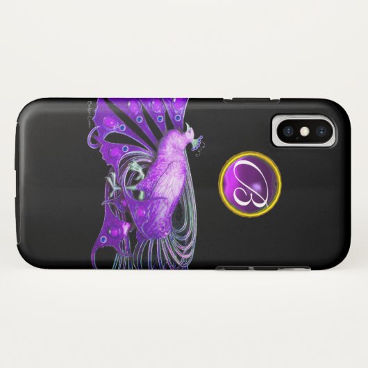 ELEGANT PEACOCK IN PAARS, AMETHYST MONOGRAM Case-Mate iPhone CASE (Achterkant (horizontaal))