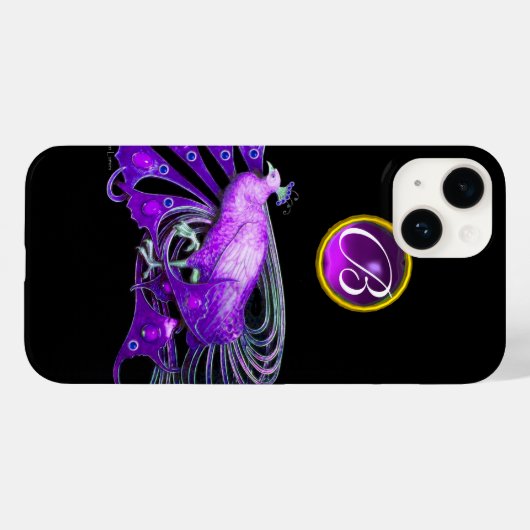 ELEGANT PEACOCK IN PAARS, AMETHYST MONOGRAM Case-Mate iPhone CASE (Achterkant (horizontaal))