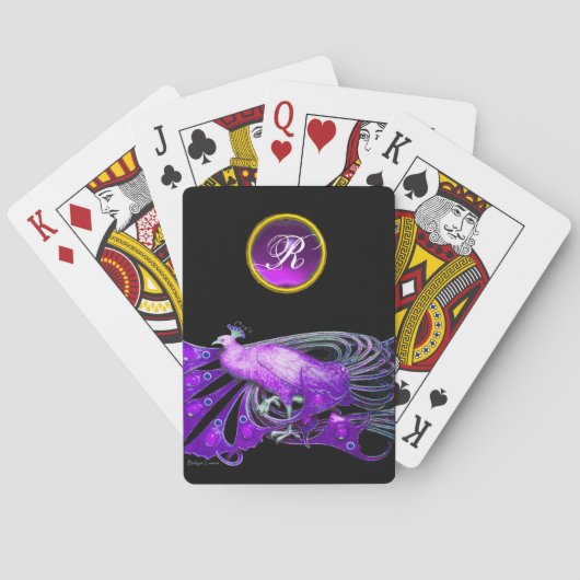 ELEGANT PEACOCK IN PAARS, AMETHYST MONOGRAM POKERKAARTEN (Achterkant)