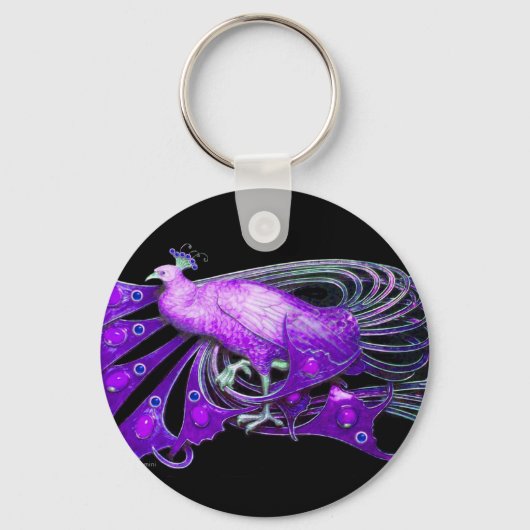 ELEGANT PEACOCK IN PAARS EN ZWART SLEUTELHANGER (Voorkant)