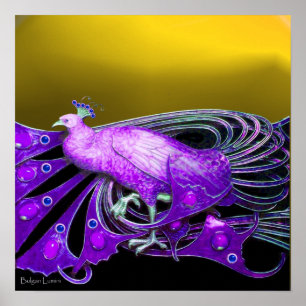 ELEGANT PEACOCK IN PAARS GEEL POSTER