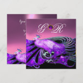 ELEGANT PEACOCK IN PAARS, PINK WEDDING MONOGRAM KAART (Voorkant / Achterkant)