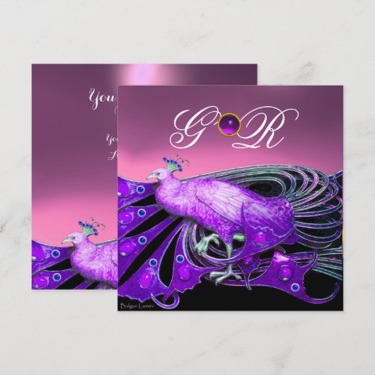 ELEGANT PEACOCK IN PAARS, PINK WEDDING MONOGRAM KAART (Voorkant / Achterkant)