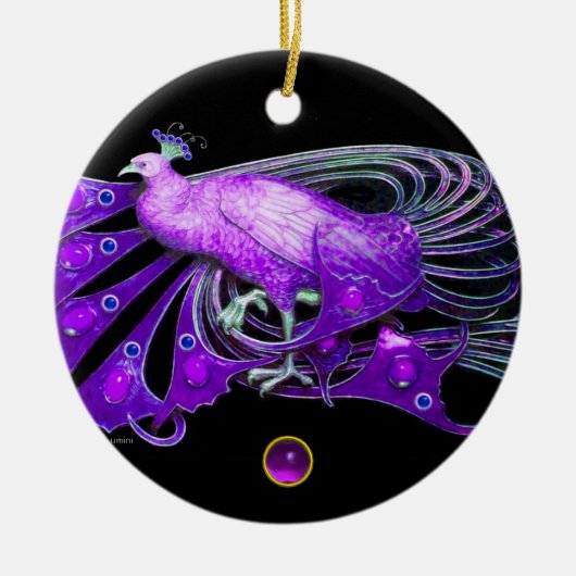 ELEGANT PEACOCK IN PAARSE AMETHYST KERAMISCH ORNAMENT (Voorkant)