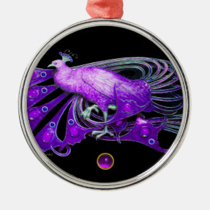 ELEGANT PEACOCK IN PAARSE AMETHYST METALEN ORNAMENT