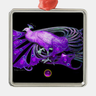 ELEGANT PEACOCK IN PAARSE AMETHYST METALEN ORNAMENT
