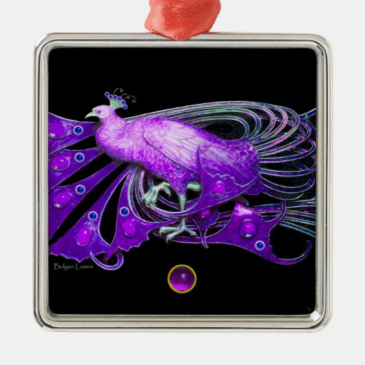 ELEGANT PEACOCK IN PAARSE AMETHYST METALEN ORNAMENT (Voorkant)