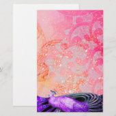 ELEGANT PEACOCK IN PAARSE SPARKELPINKFUCHSIA BRIEFPAPIER (Voorkant / Achterkant)