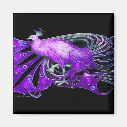 ELEGANT PEACOCK IN PAARSE VIOLET, ZWART MAGNEET (Voorkant)
