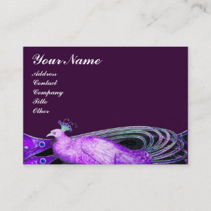 ELEGANT PEACOCK IN PAARSE VIOLET, ZWART VISITEKAARTJE